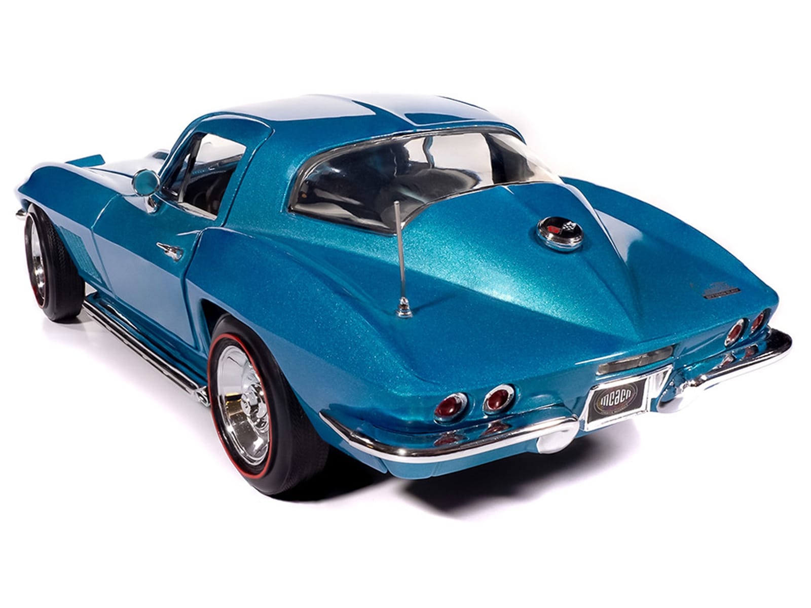 1967 Chevrolet Corvette Stingray Light Blue Metallic with White Hood Stripe "American Muscle" Series 1/18 Diecast Model Car by Auto World - Image 5