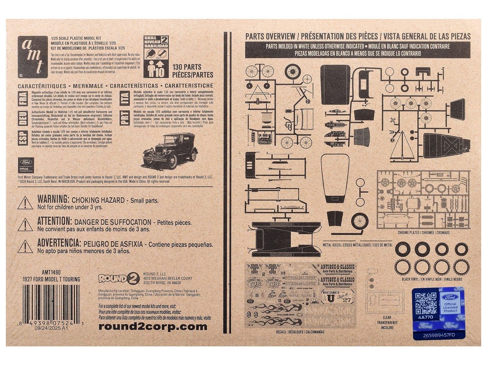 Skill 2 Model Kit 1927 Ford Model T Touring 2 in 1 Kit 1/25 Scale Model by AMT - Image 4