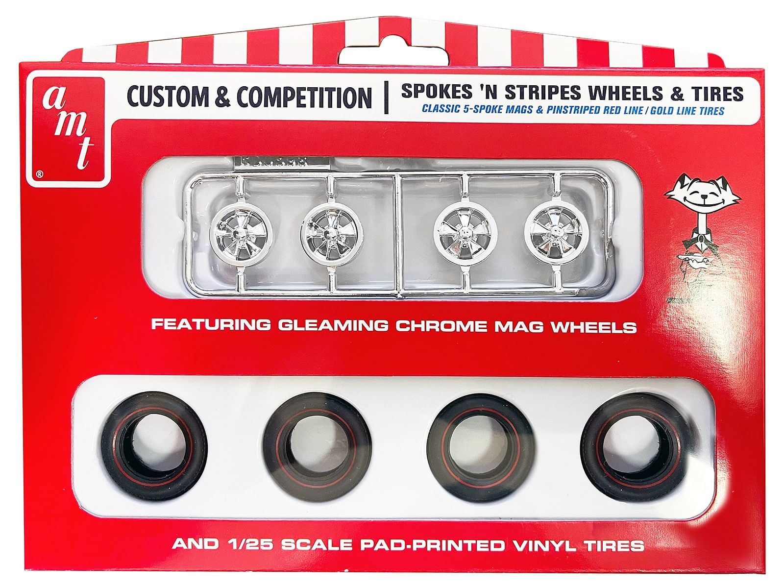 Skill 2 Model Kit “Spokes ‘N Stripes” Wheels and Tires Set of 4 Pieces 1/25 Scale Model by AMT