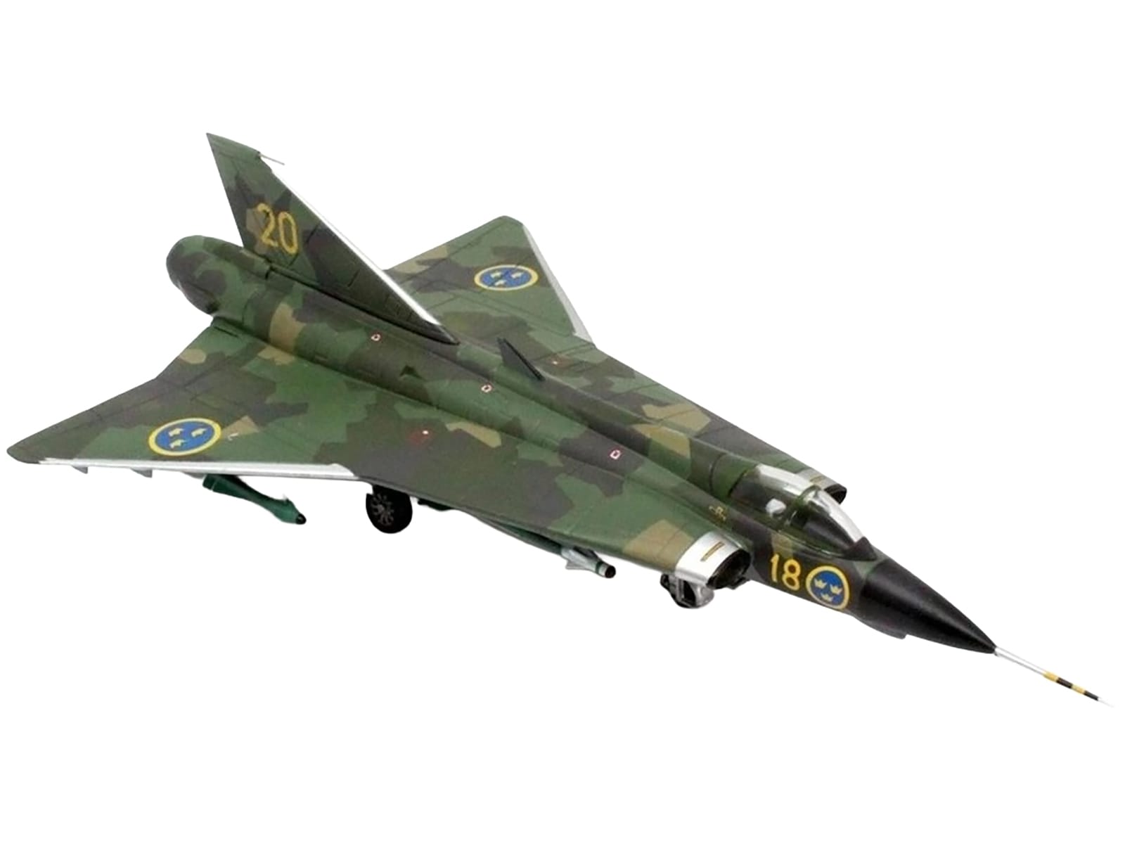 Saab J35J Draken Fighter Aircraft "Splinter Camouflage Scheme F 18 Sodertorn Wing" (1972) Swedish Air Force 1/72 Diecast Model Airplane by Aviation 72 - Image 4