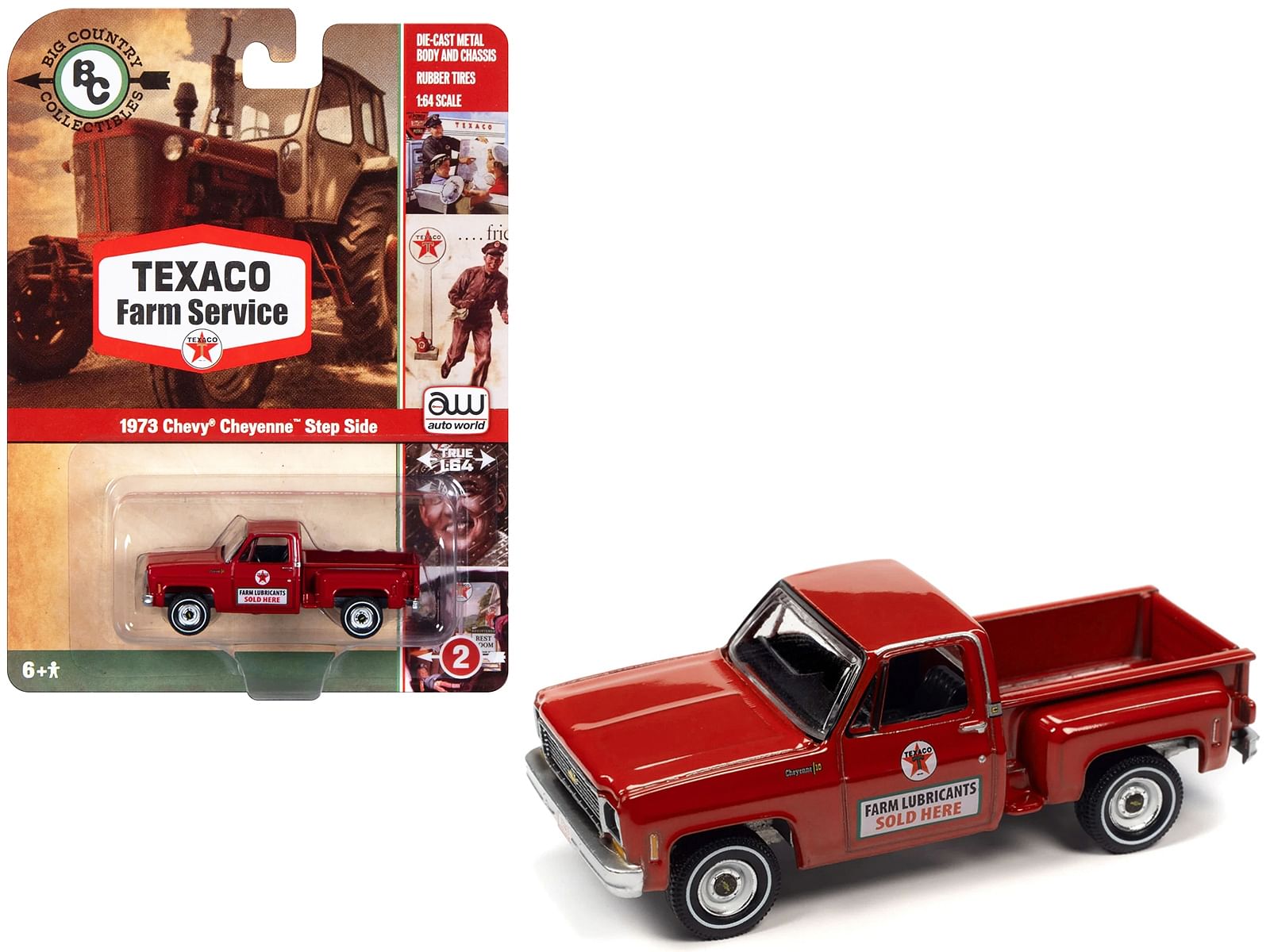 1973 Chevrolet Cheyenne Step Side Pickup Truck Red “Texaco Farm Service” “Big Country Collectibles” 2023 Release 1 1/64 Diecast Model Car by Auto World