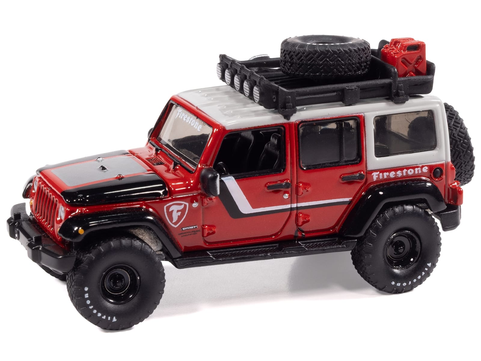 2018 Jeep Wrangler JK Unlimited Sport "Firestone Field Agent" Red with Graphics and Gray Top with Roof Rack "Big Country Collectibles" 2025 Series 1/64 Diecast Model Car by Auto World - Image 2