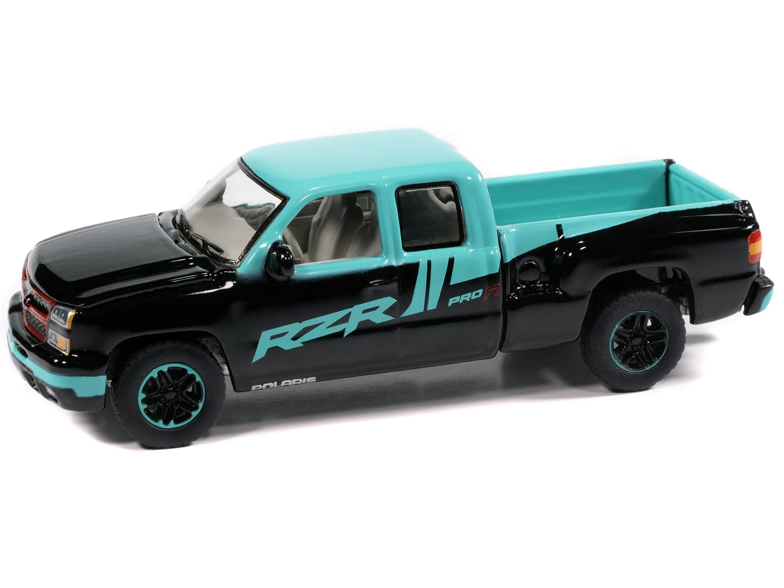2006 Chevrolet Silverado Pickup Truck "Polaris RZR" Black and Blue "Big Country Collectibles" 2025 Series 1/64 Diecast Model Car by Auto World - Image 2