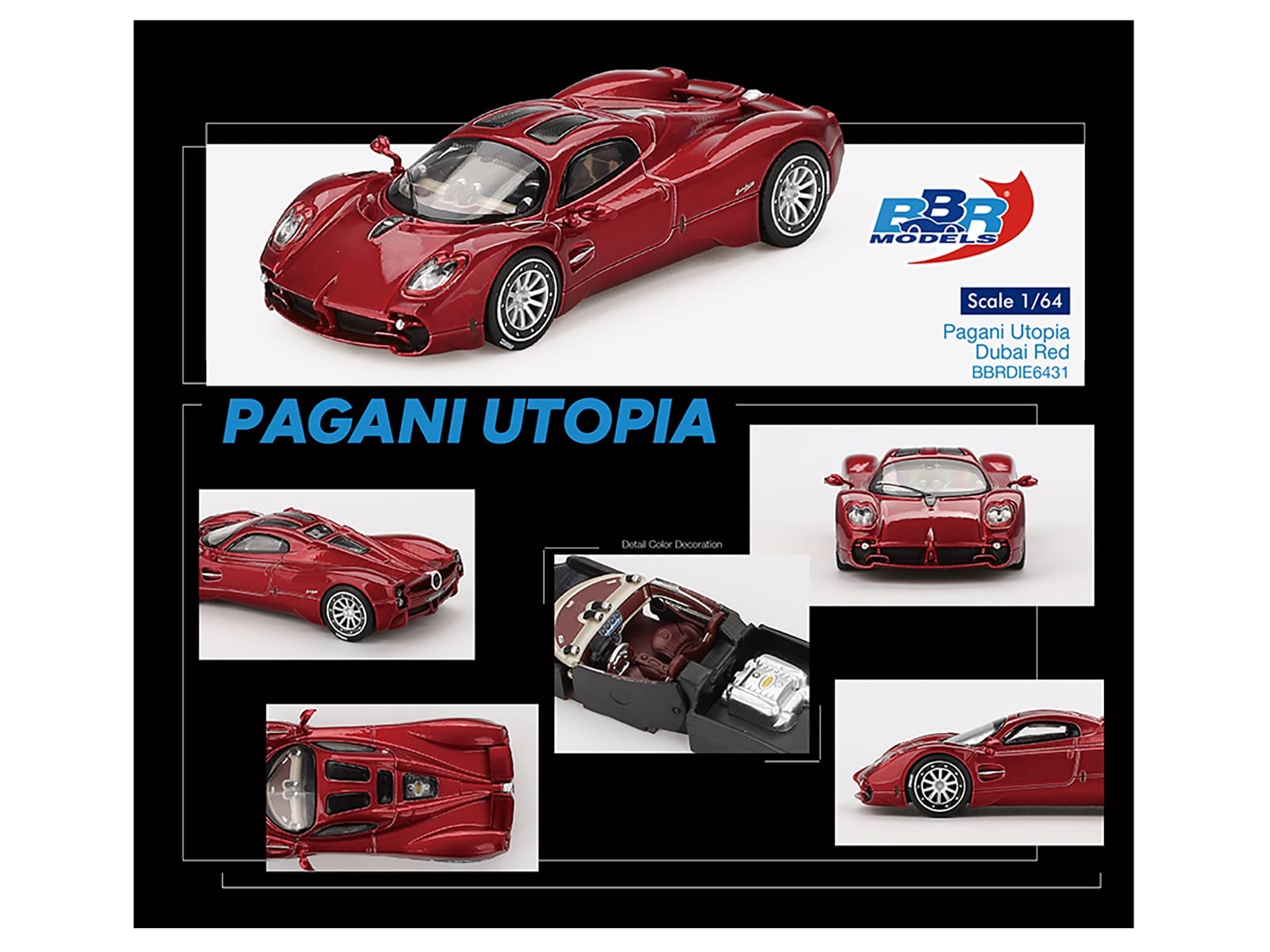 Pagani Utopia Dubai Red 1/64 Diecast Model Car by BBR - Image 3