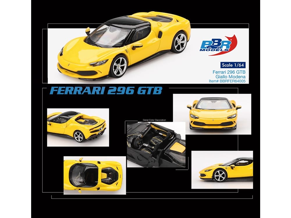 Ferrari 296 GTB Giallo Modena Yellow with Black Top 1/64 Diecast Model Car by BBR - Image 4