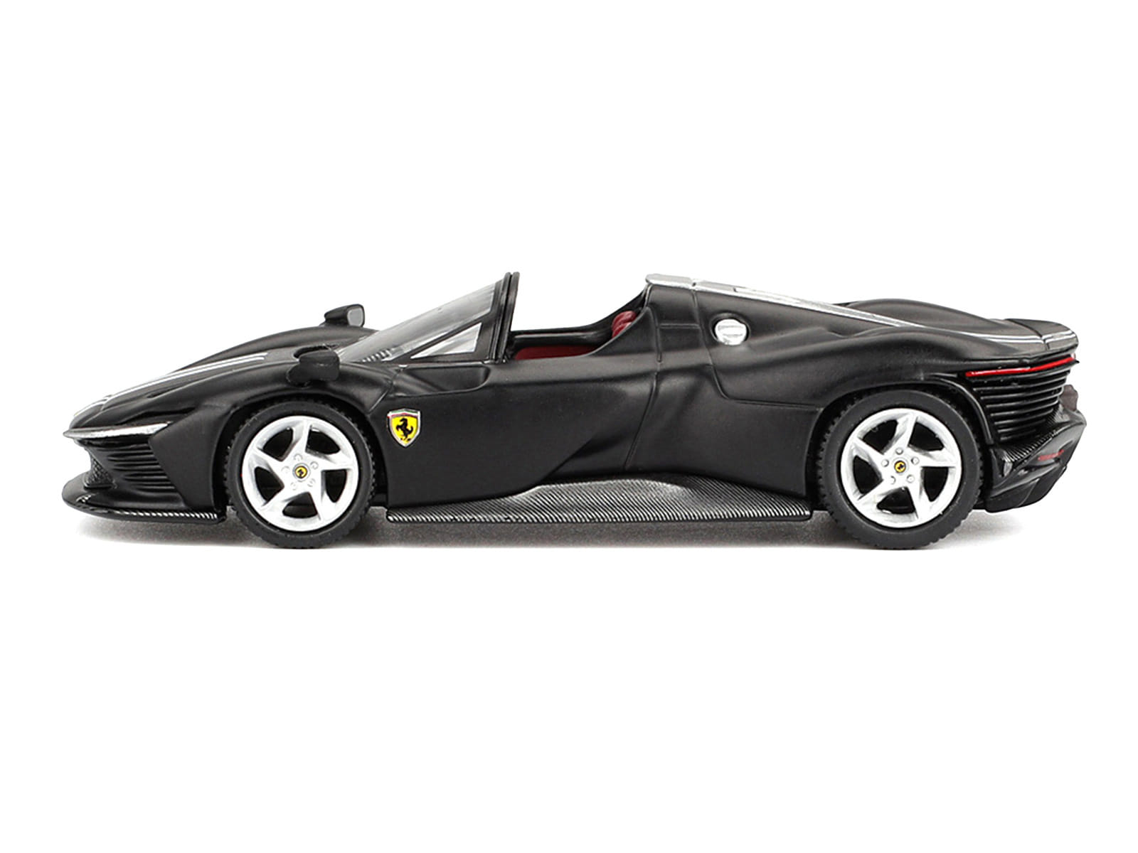 Ferrari Daytona SP3 Matt Black with White Stripes and Red Interior 1/64 Diecast Model Car by BBR - Image 2
