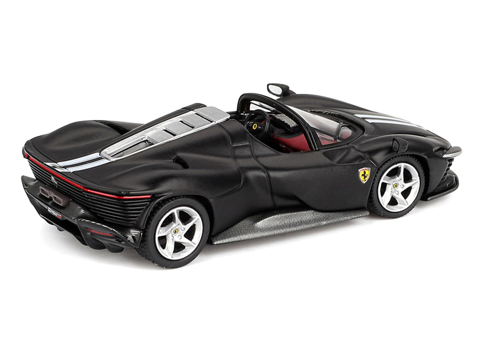 Ferrari Daytona SP3 Matt Black with White Stripes and Red Interior 1/64 Diecast Model Car by BBR - Image 3