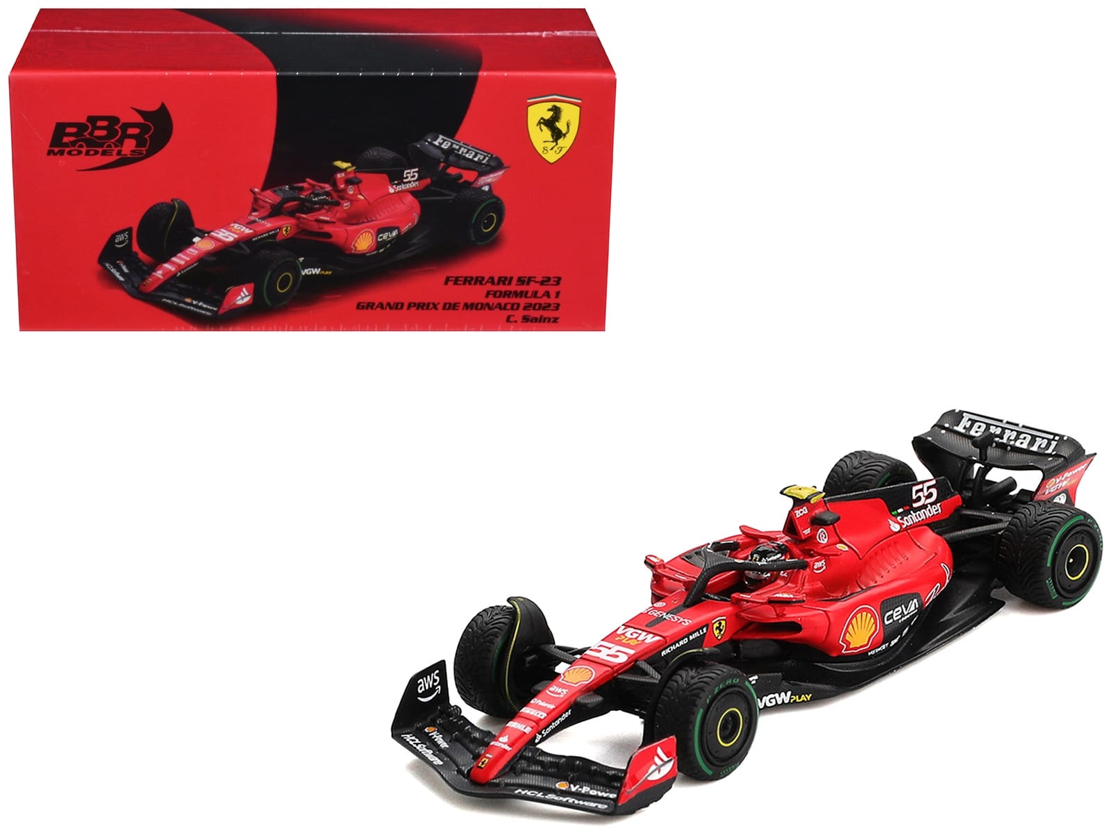Ferrari SF-23 #55 Carlos Sainz Formula One F1 "Monaco GP" (2023) 1/64 Diecast Model Car by BBR Models