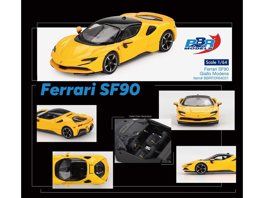 Ferrari SF90 Giallo Modena Yellow with Black Top 1/64 Diecast Model Car by BBR - Image 4