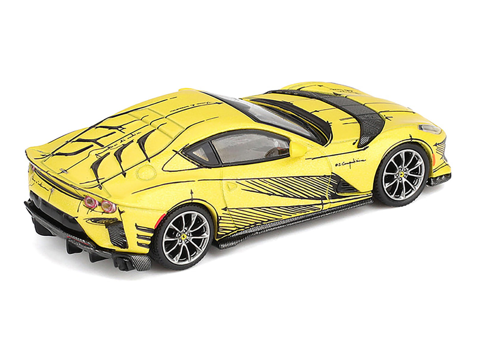 Ferrari 812 Competizione Matt Yellow with Graphics and Yellow Interior "Tailor Made" 1/64 Diecast Model Car by BBR - Image 3