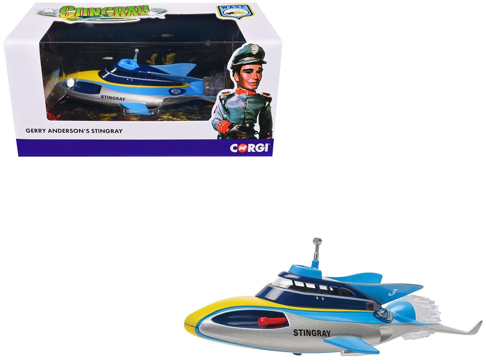 Stingray Submarine Blue and Silver with Yellow Stripes "Gerry Anderson's Stingray" (1964) TV Series Diecast Model by Corgi - Image 3