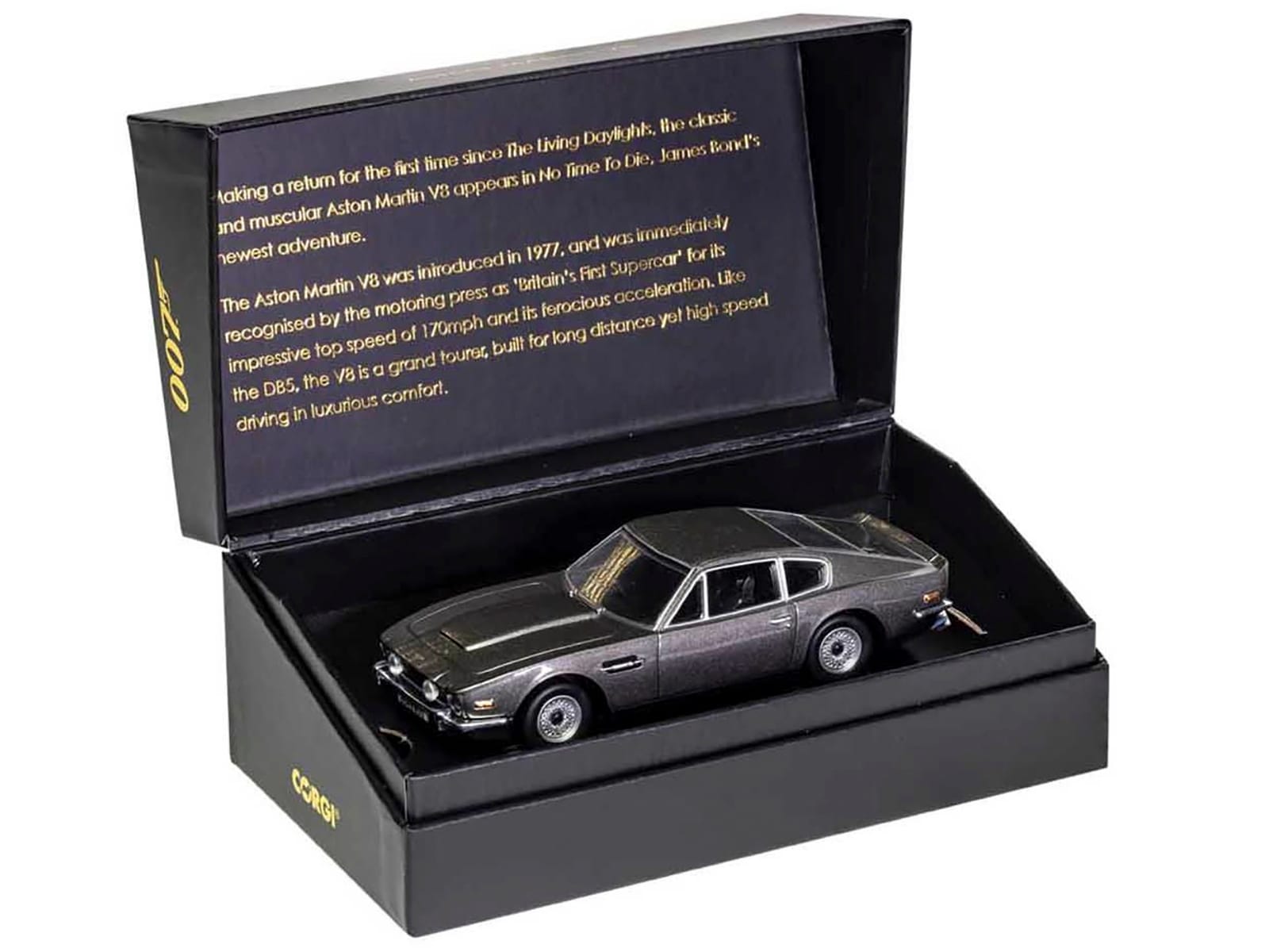 Aston Martin V8 RHD (Right Hand Drive) Black Metallic James Bond 007 "No Time To Die" (2021) Movie Diecast Model Car by Corgi - Image 2