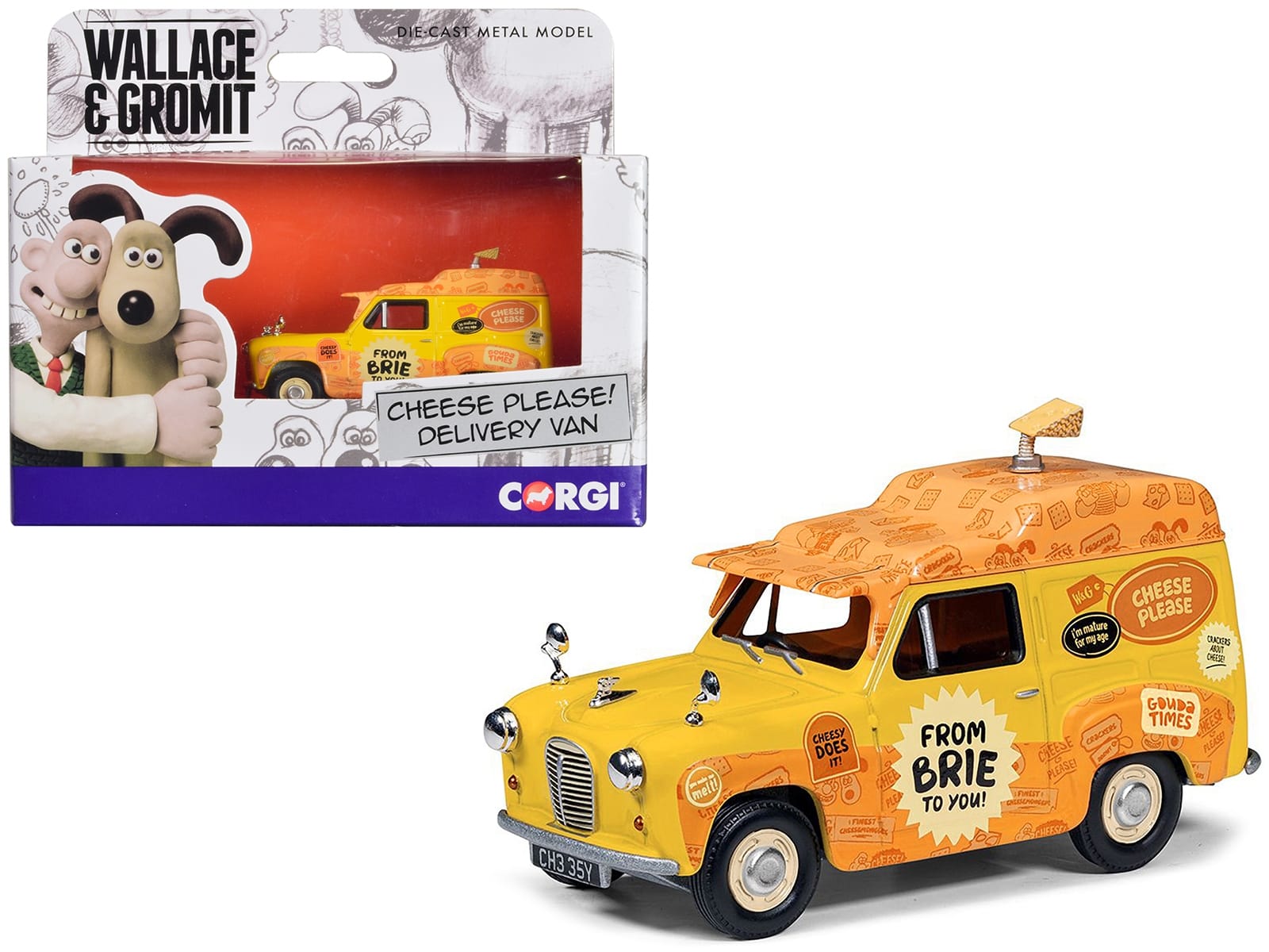 Austin A35 Van RHD (Right Hand Drive) Yellow "Cheese Please" "Wallace & Gromit" Diecast Model Car by Corgi - Image 2