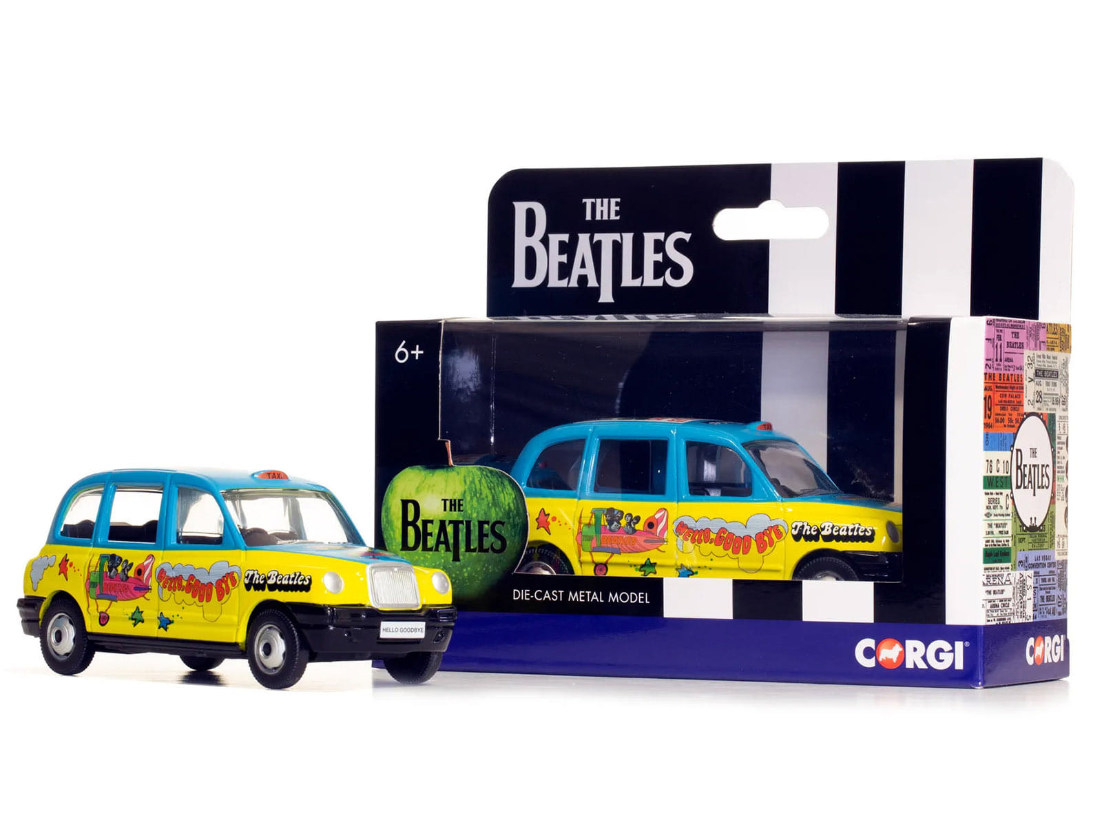 The Beatles London Taxi RHD (Right Hand Drive) "Hello Goodbye" Blue and Yellow with Graphics Diecast Model by Corgi - Image 3