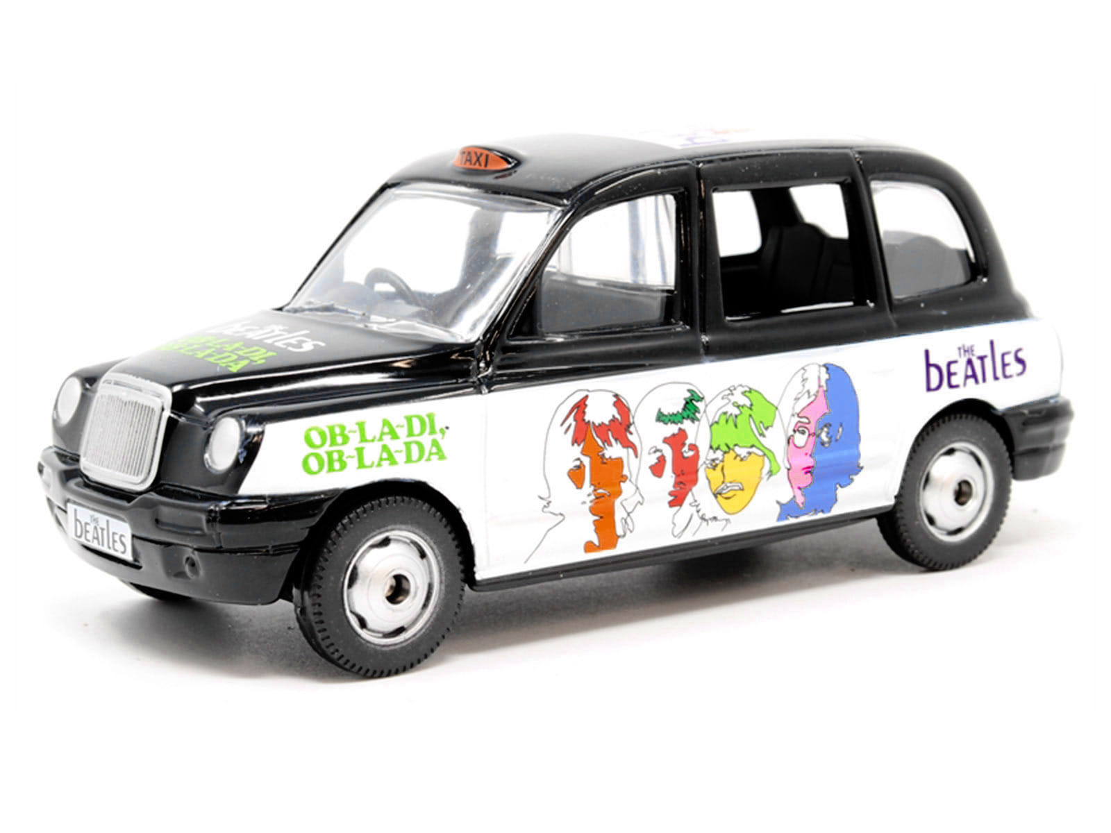 The Beatles London Taxi RHD (Right Hand Drive) "Ob-La-Di Ob-La-Da" Black and White with Graphics Diecast Model by Corgi - Image 2