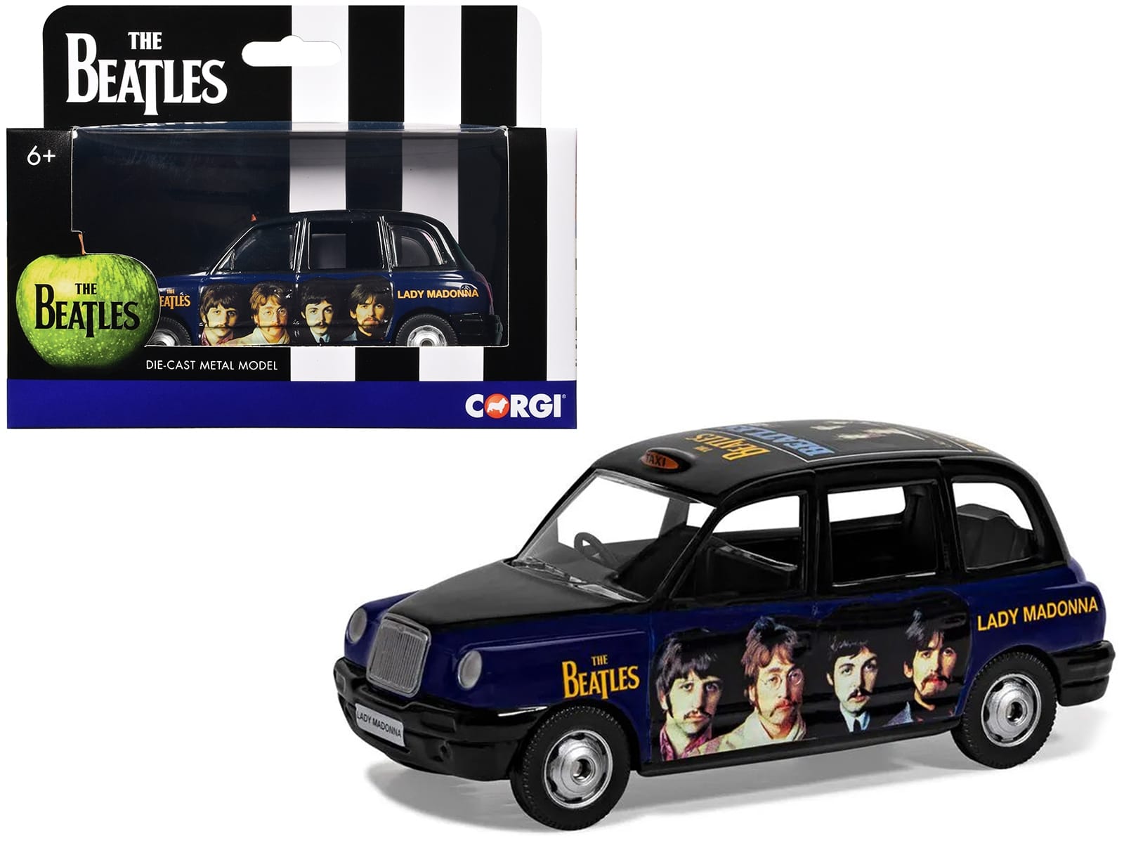 The Beatles London Taxi RHD (Right Hand Drive) "Lady Madonna" Black and Dark Blue with Graphics Diecast Model by Corgi