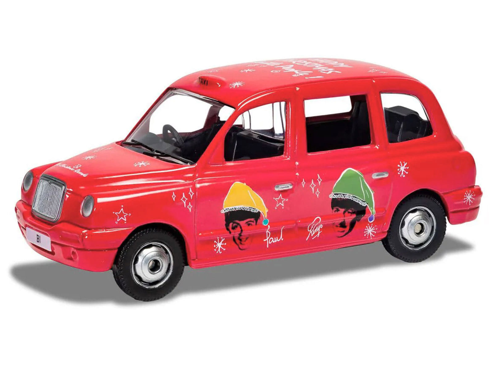 The Beatles London Taxi RHD (Right Hand Drive) "Christmas Taxi" Red with Graphics Diecast Model by Corgi - Image 2