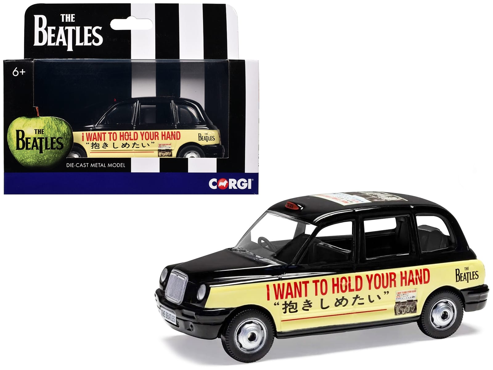 The Beatles London Taxi RHD (Right Hand Drive) "I Want To Hold Your Hand" Black and Cream with Graphics Diecast Model by Corgi
