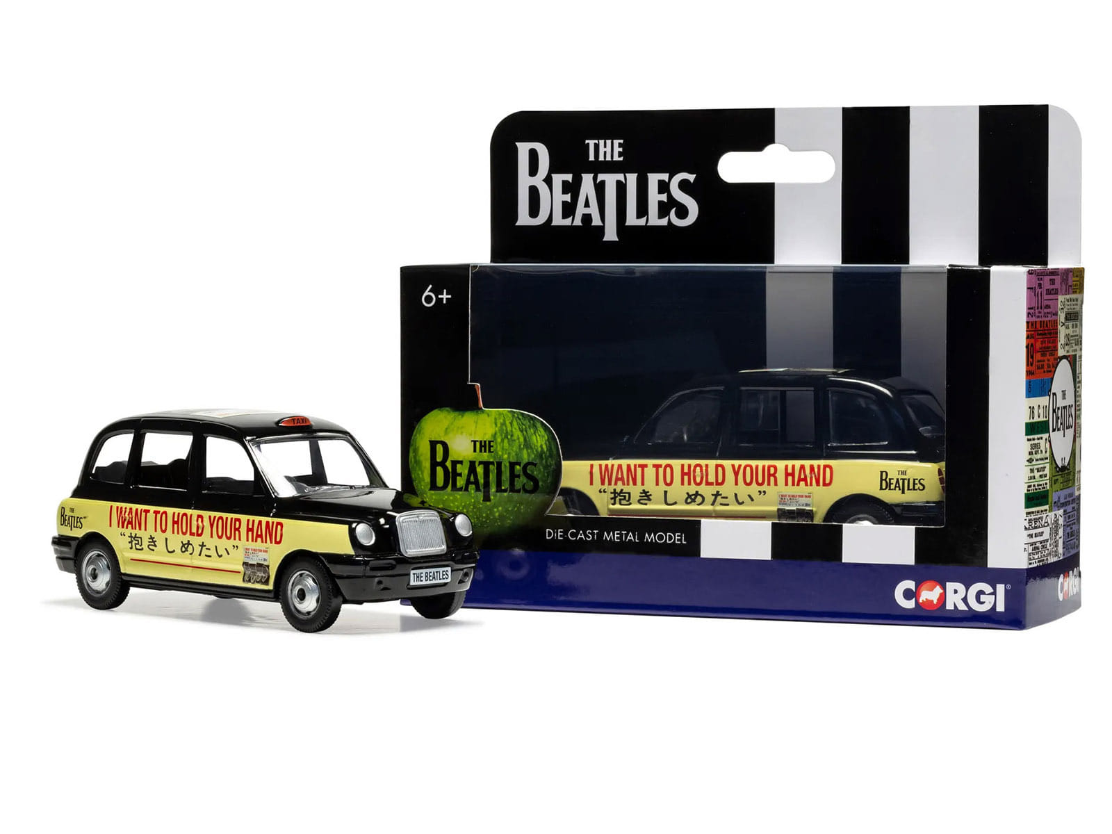 The Beatles London Taxi RHD (Right Hand Drive) "I Want To Hold Your Hand" Black and Cream with Graphics Diecast Model by Corgi - Image 3
