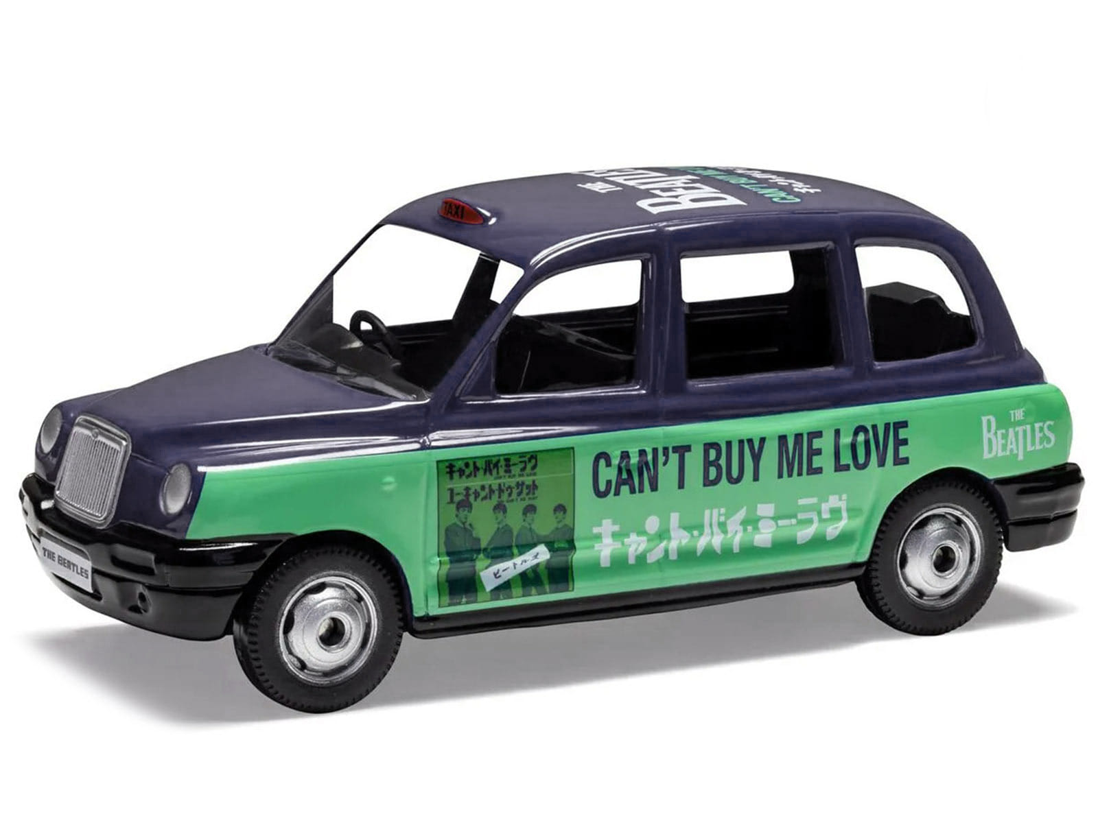 The Beatles London Taxi RHD (Right Hand Drive) "Can't Buy Me Love" Blue and Green with Graphics Diecast Model by Corgi - Image 2