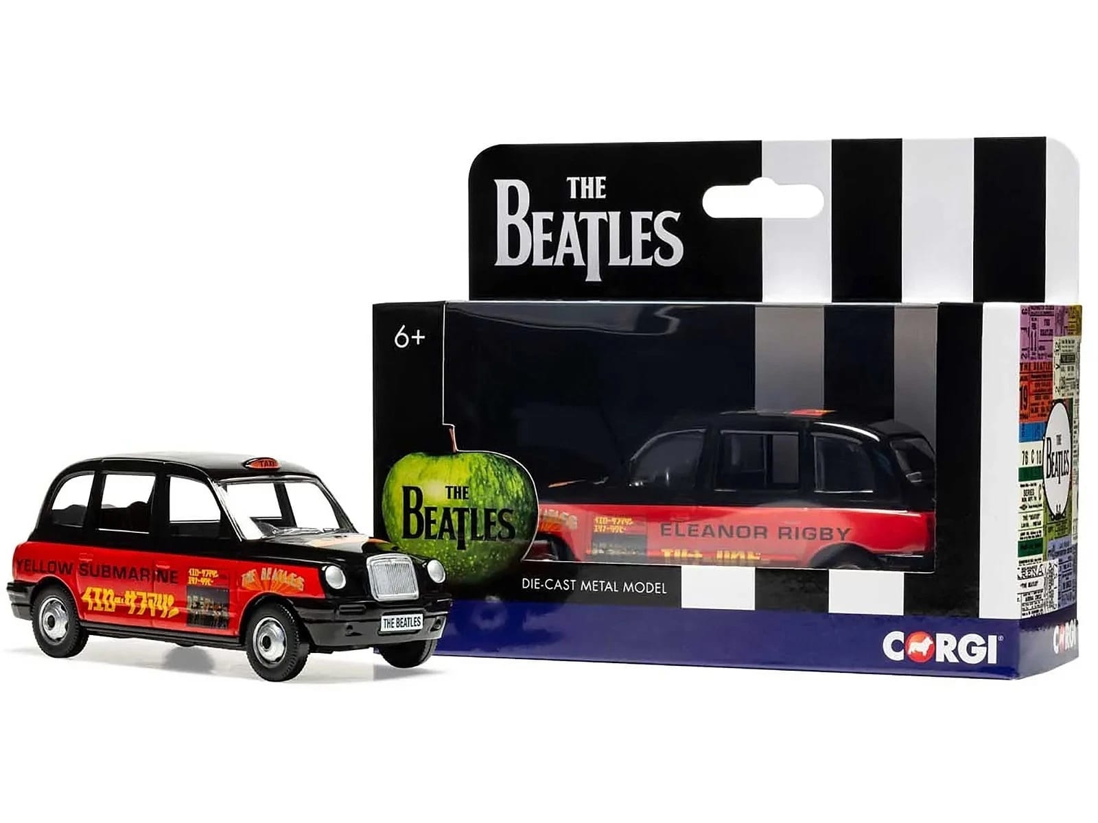 The Beatles London Taxi RHD (Right Hand Drive) "Eleanor Rigby - Yellow Submarine" Black and Red with Graphics Diecast Model by Corgi - Image 3