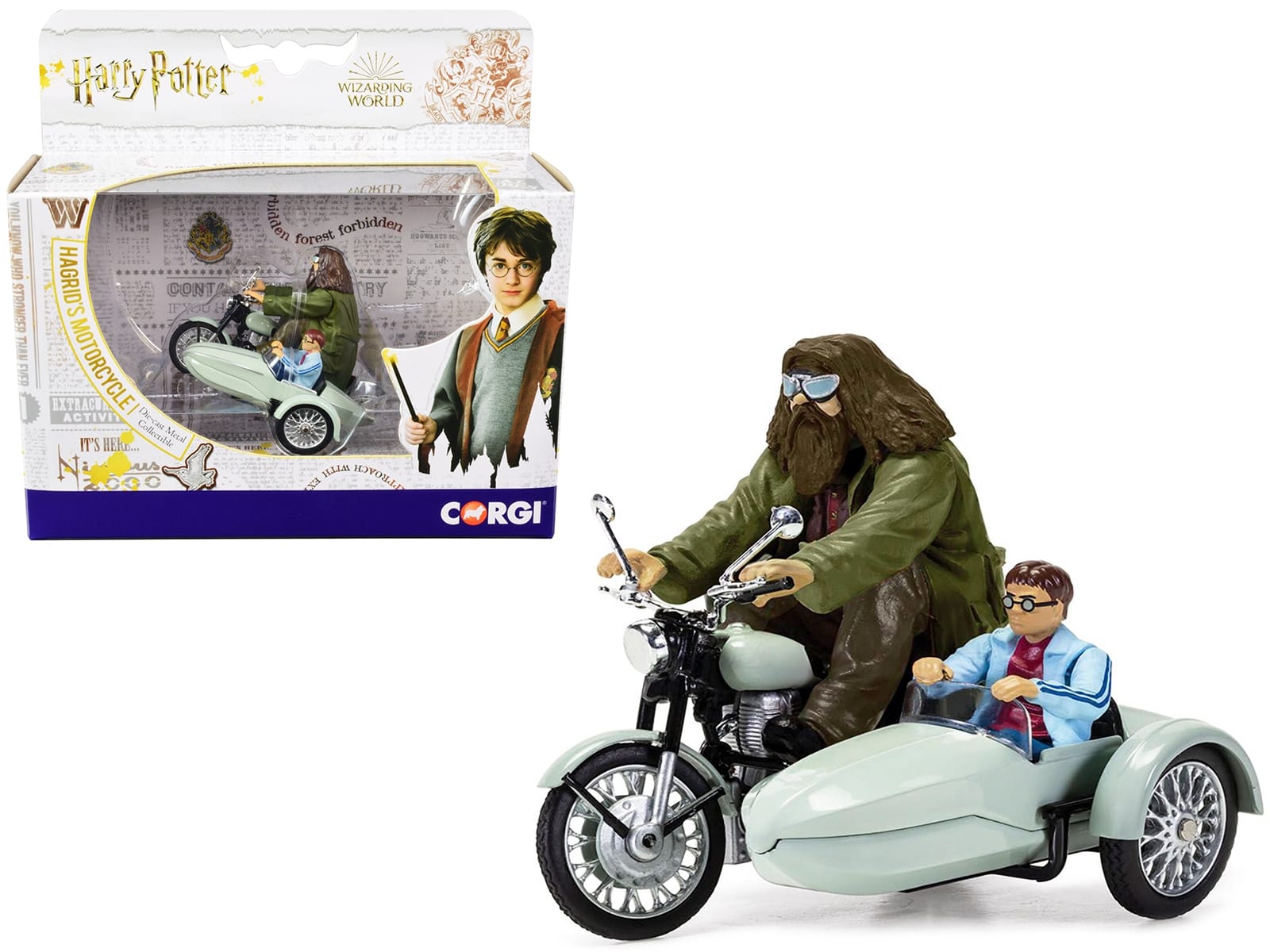 Motorcycle and Sidecar Light Green with Harry and Hagrid Figures "Harry Potter and the Deathly Hallows Part 1" (2010) Movie Diecast Motorcycle Model by Corgi - Image 3