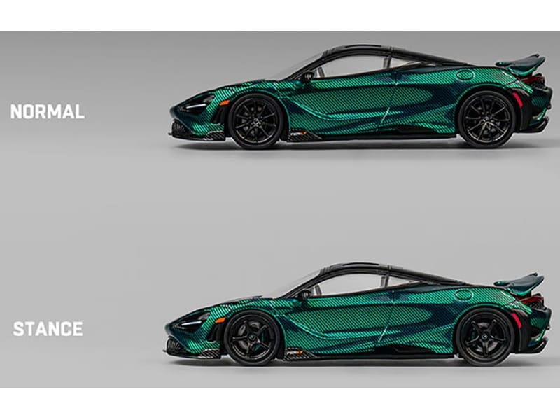 McLaren 765LT Green Carbon Metallic with Black Top and Extra Wheels 1/64 Diecast Model Car by CM Model - Image 3