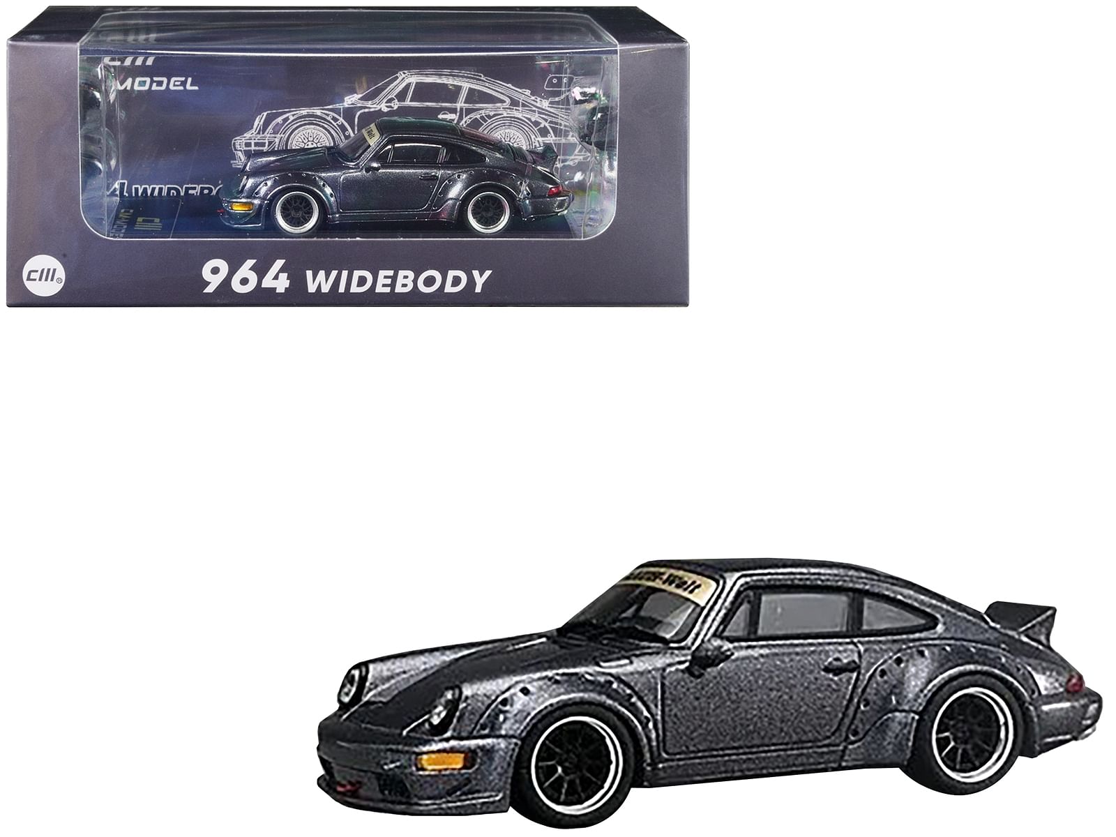 RWB 964 Gray Metallic with Extra Wheels 1/64 Diecast Model Car by CM Models