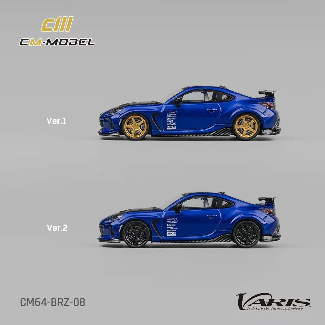 Subaru BRZ Varis Arising-1 RHD (Right Hand Drive) Blue Metallic with Carbon Hood and Top and Extra Wheels 1/64 Diecast Model Car by CM Models - Image 4