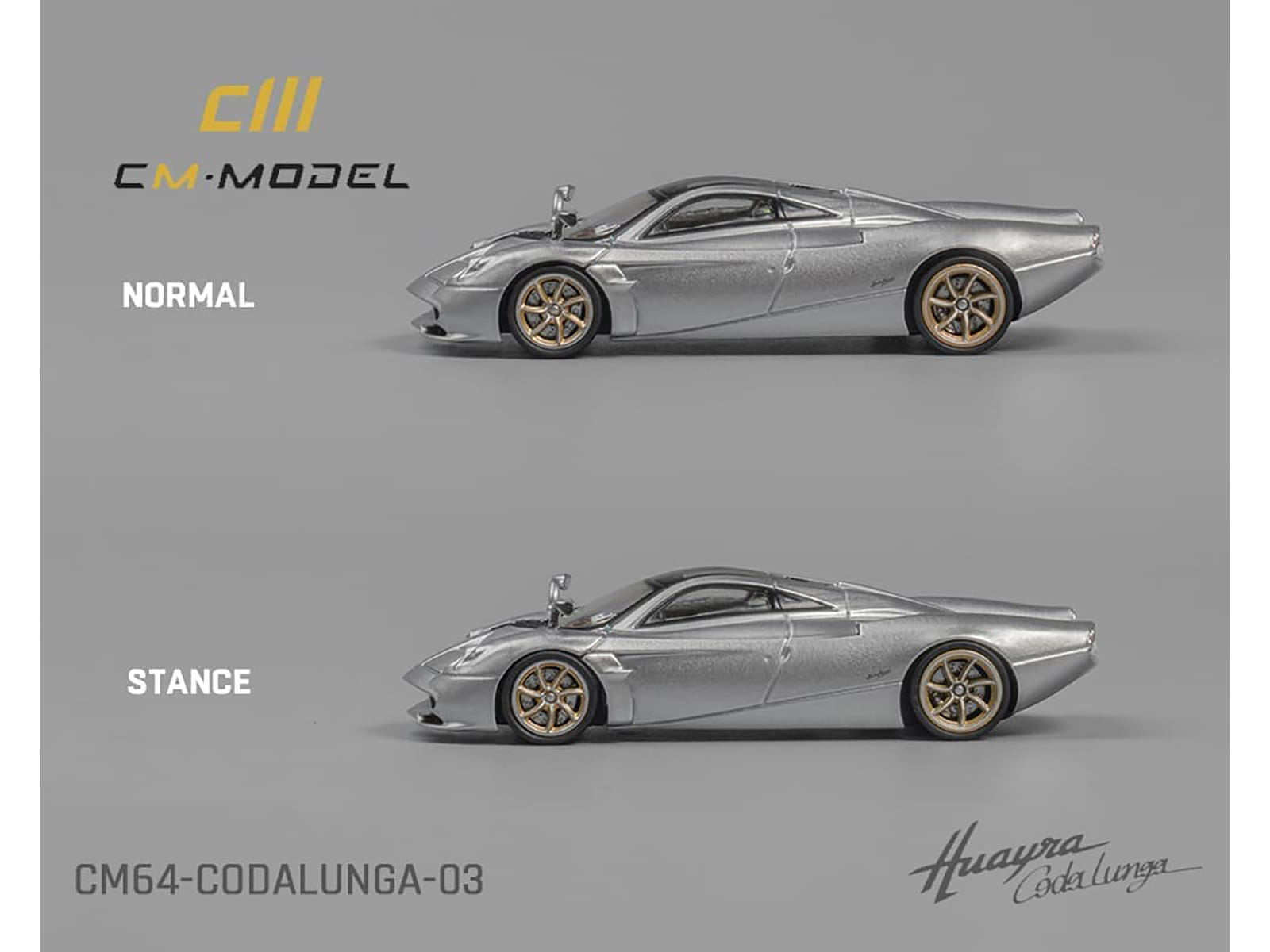 Pagani Huayra Codalunga Silver Metallic with Sunroof and Extra Wheels 1/64 Diecast Model Car by CM Model - Image 3