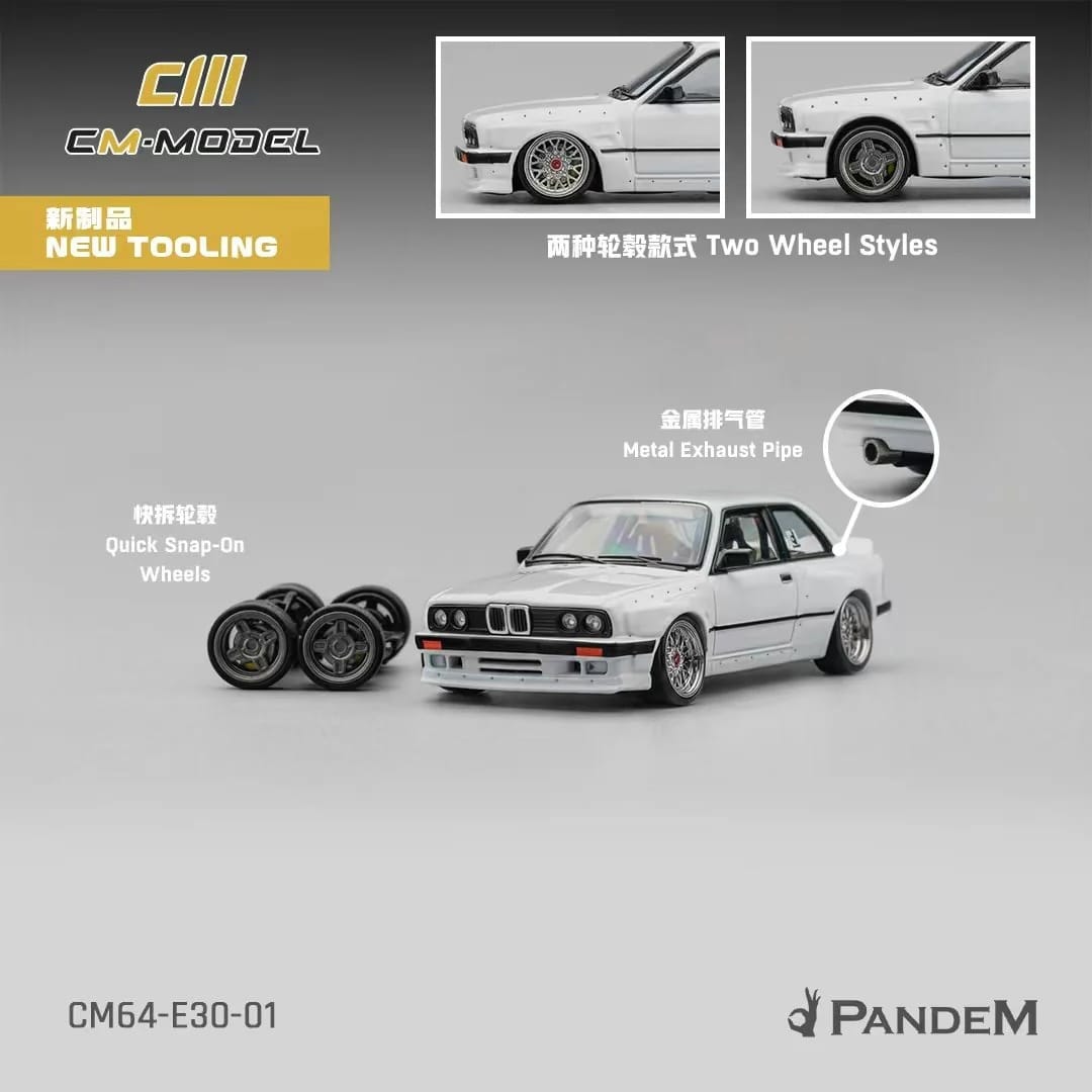 Pandem E30 V1 White with Extra Wheels 1/64 Diecast Model Car by CM Models - Image 5