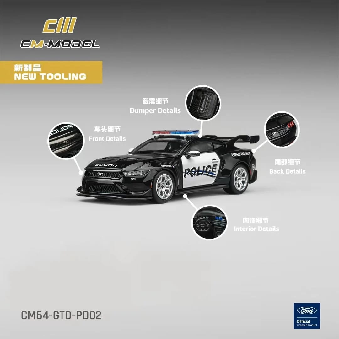 Ford Mustang GTD "Police" Black and White 1/64 Diecast Model Car by CM Models - Image 4