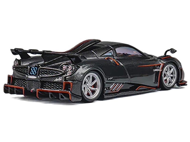 Pagani Imola Dark Gray Metallic with Carbon and Orange Accents with Extra Wheels 1/64 Diecast Model Car by CM Model - Image 2