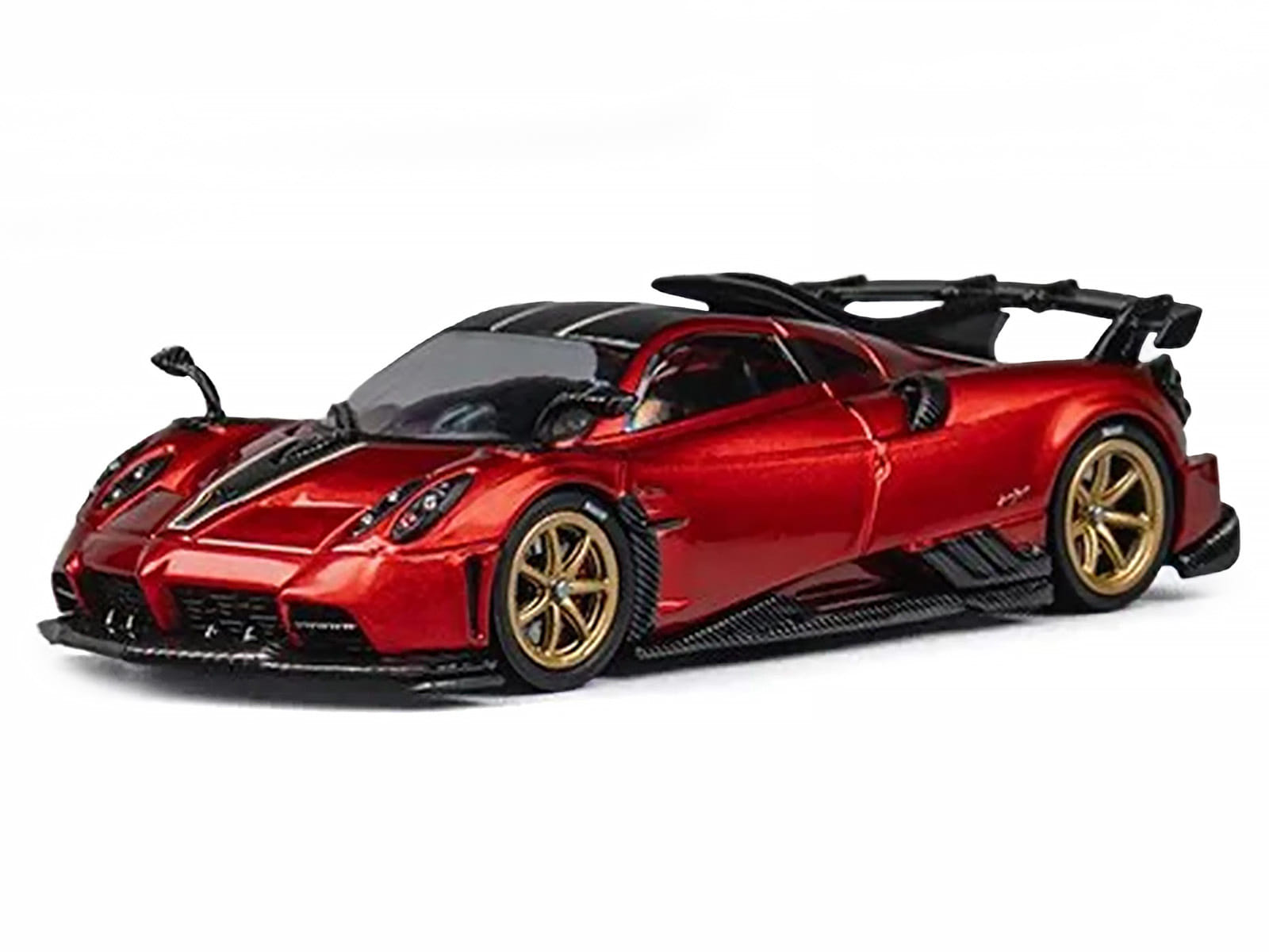 Pagani Imola Red Metallic with Carbon Top and Stripes with Extra Wheels 1/64 Diecast Model Car by CM Model - Image 2