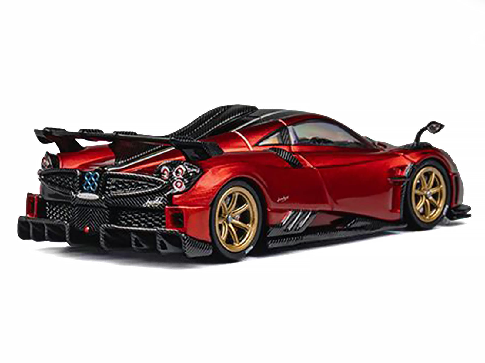 Pagani Imola Red Metallic with Carbon Top and Stripes with Extra Wheels 1/64 Diecast Model Car by CM Model - Image 3