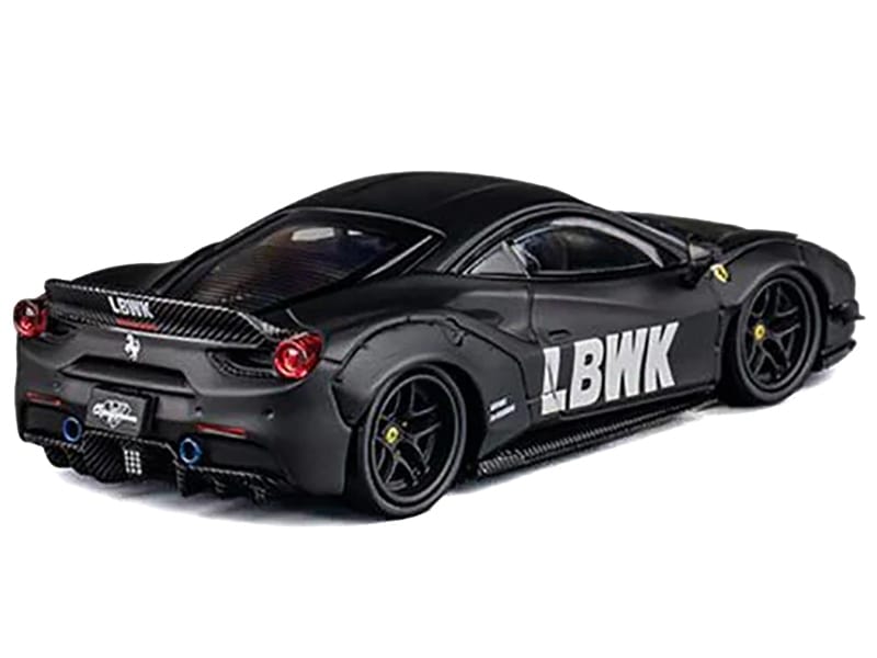 LB Works 488 "LBWK" Matt Black 1/64 Diecast Model Car by CM Model - Image 2