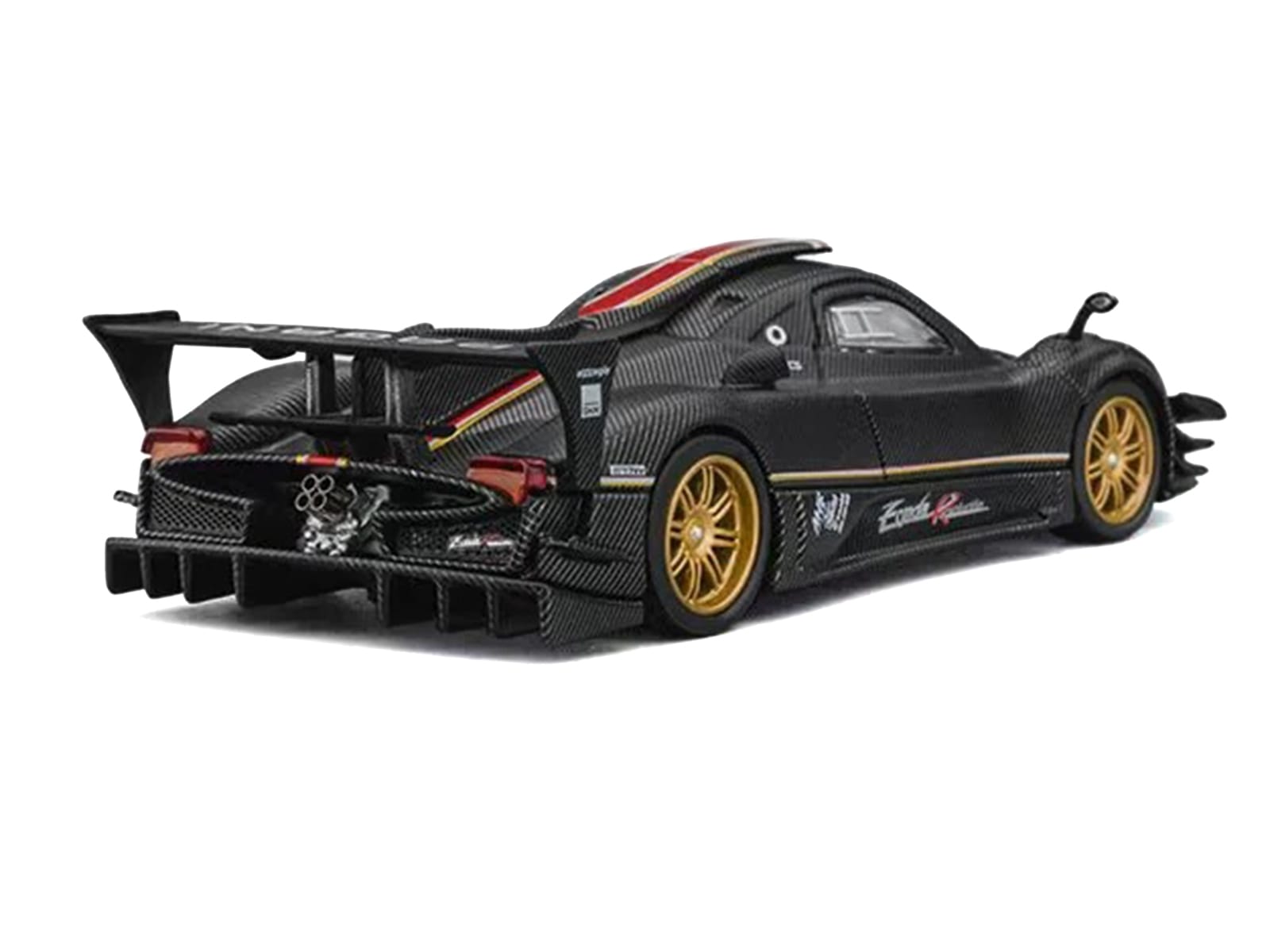 Pagani Zonda Revolucion Carbon with Red and Gold Stripes and Extra Wheels 1/64 Diecast Model Car by CM Models - Image 3
