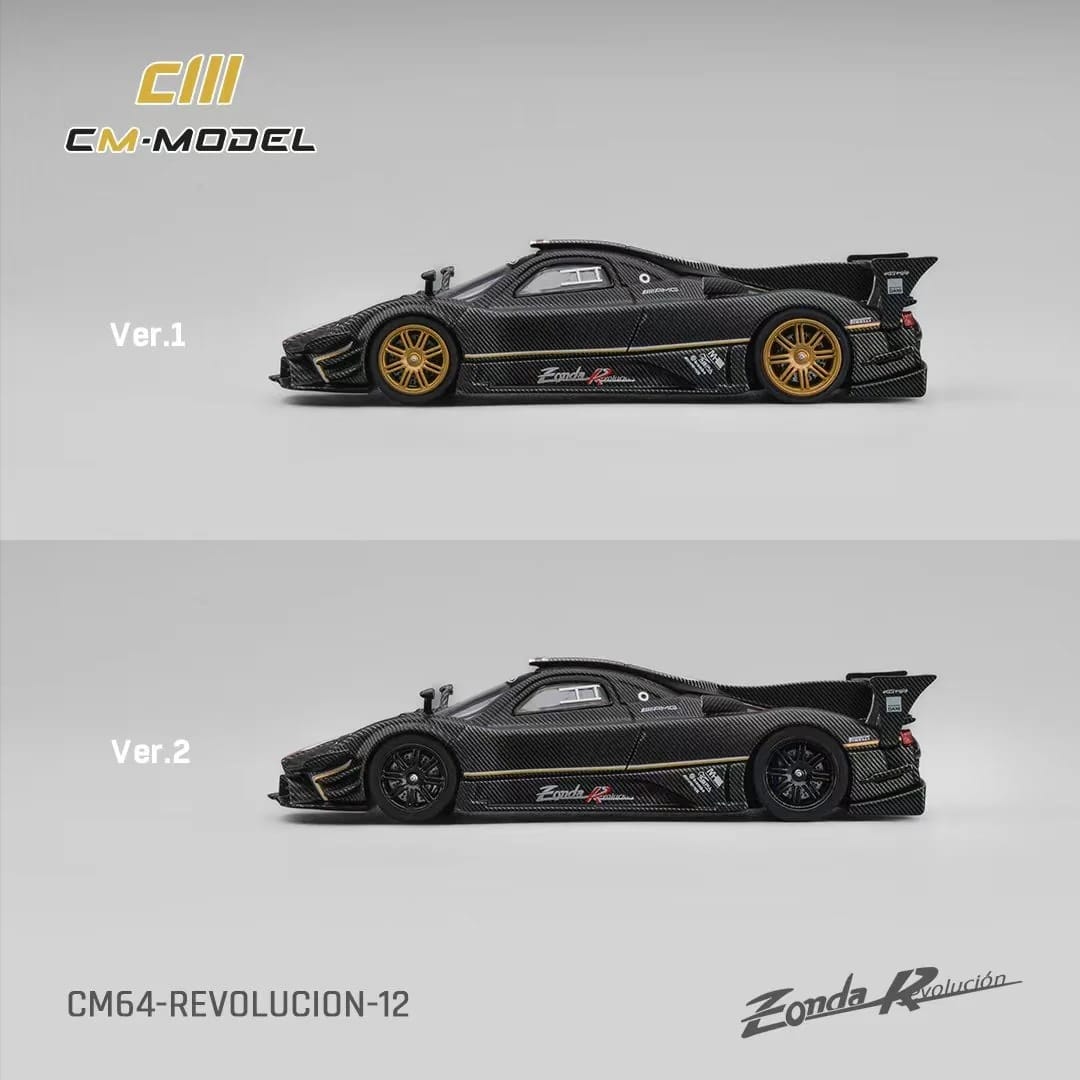 Pagani Zonda Revolucion Carbon with Red and Gold Stripes and Extra Wheels 1/64 Diecast Model Car by CM Models - Image 4