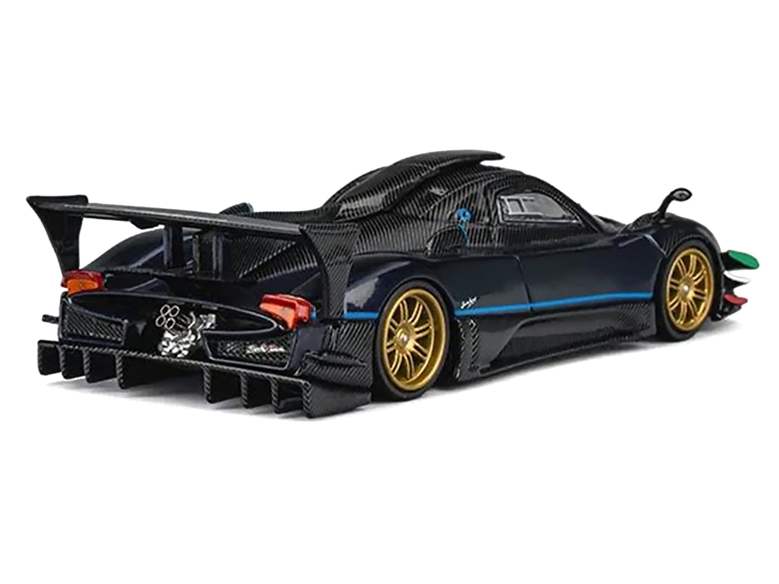 Pagani Zonda Revolucion Dark Blue Metallic and Carbon with Extra Wheels 1/64 Diecast Model Car by CM Model - Image 3