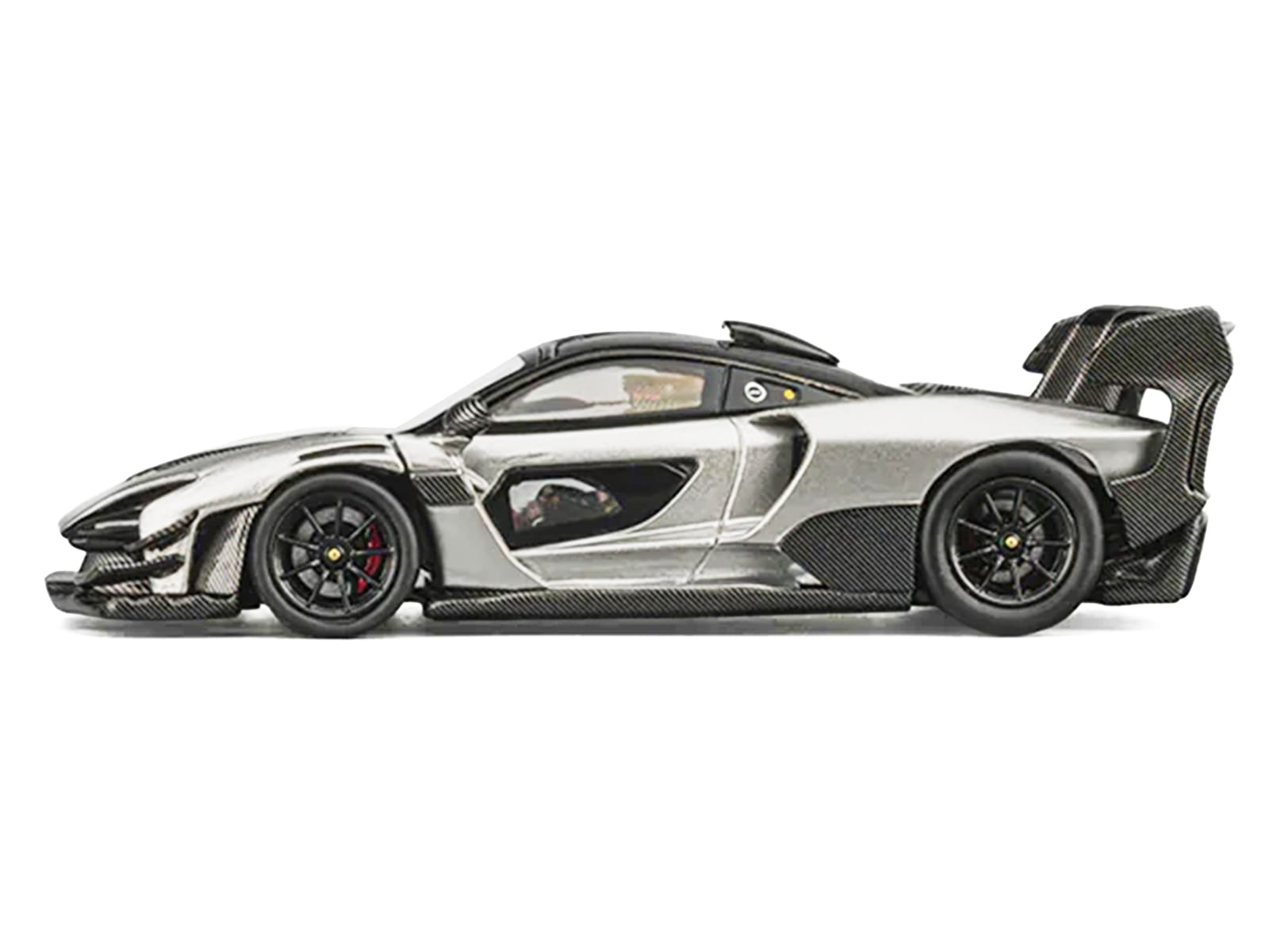 McLaren Senna GTR Silver Gray Metallic with Carbon Hood and Black Top 1/64 Diecast Model Car by CM Model - Image 2