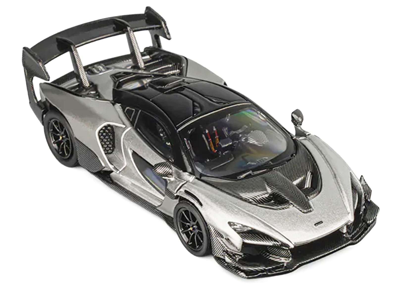 McLaren Senna GTR Silver Gray Metallic with Carbon Hood and Black Top 1/64 Diecast Model Car by CM Model - Image 4