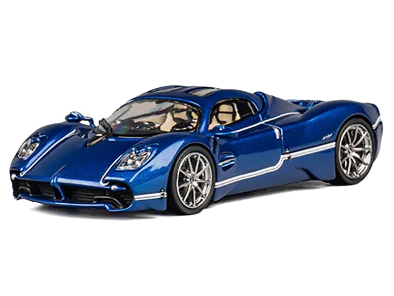 Pagani Utopia Blue Metallic with White Stripes 1/64 Diecast Model Car by CM Model - Image 3