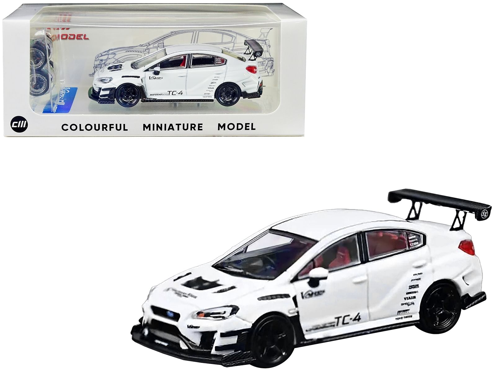 Subaru VAB WRX STI with S4 Wide Body Kit RHD (Right Hand Drive) “Varis” White with Extra Wheels 1/64 Diecast Model Car by CM Models