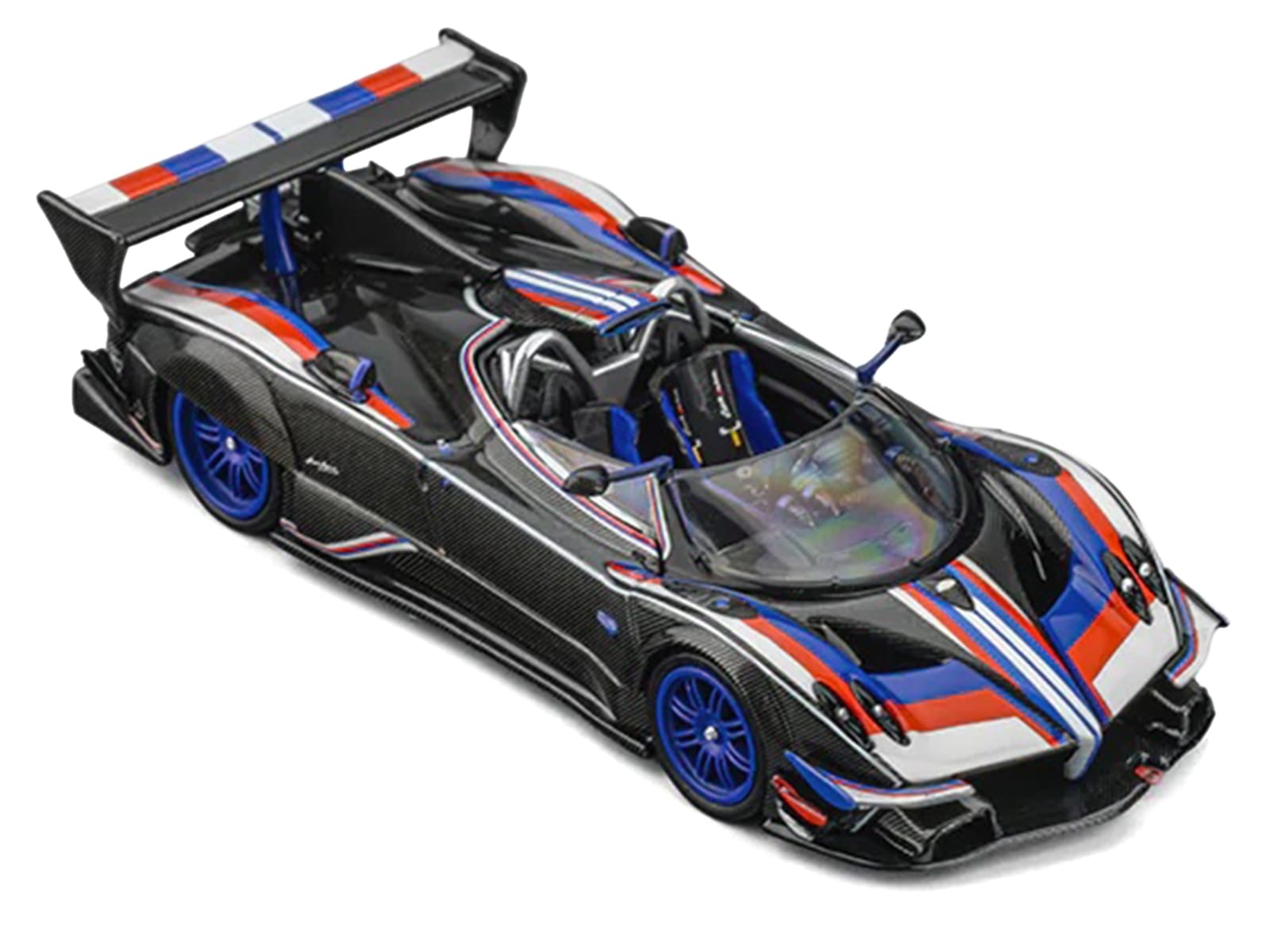 Pagani Zonda Revo Barchetta Carbon with Red White and Blue Stripes 1/64 Diecast Model Car by CM Model - Image 4