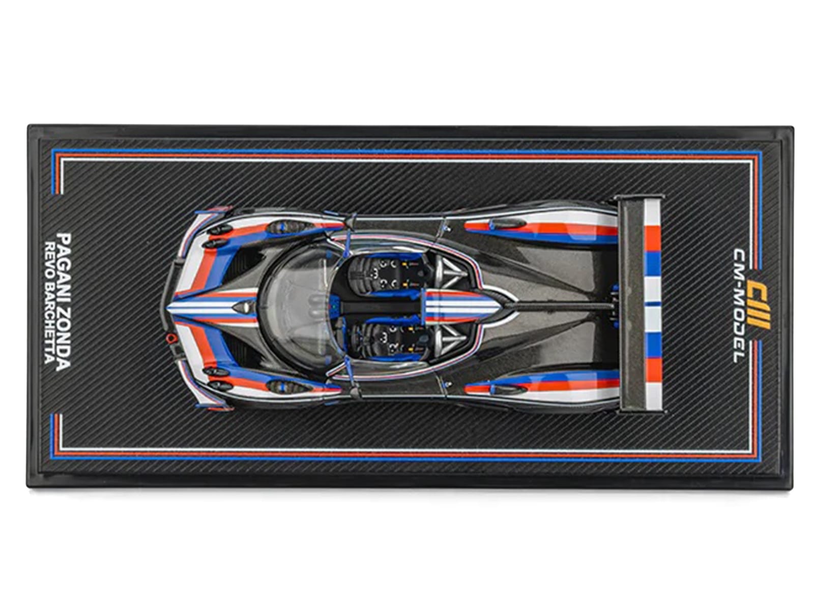 Pagani Zonda Revo Barchetta Carbon with Red White and Blue Stripes 1/64 Diecast Model Car by CM Model - Image 5
