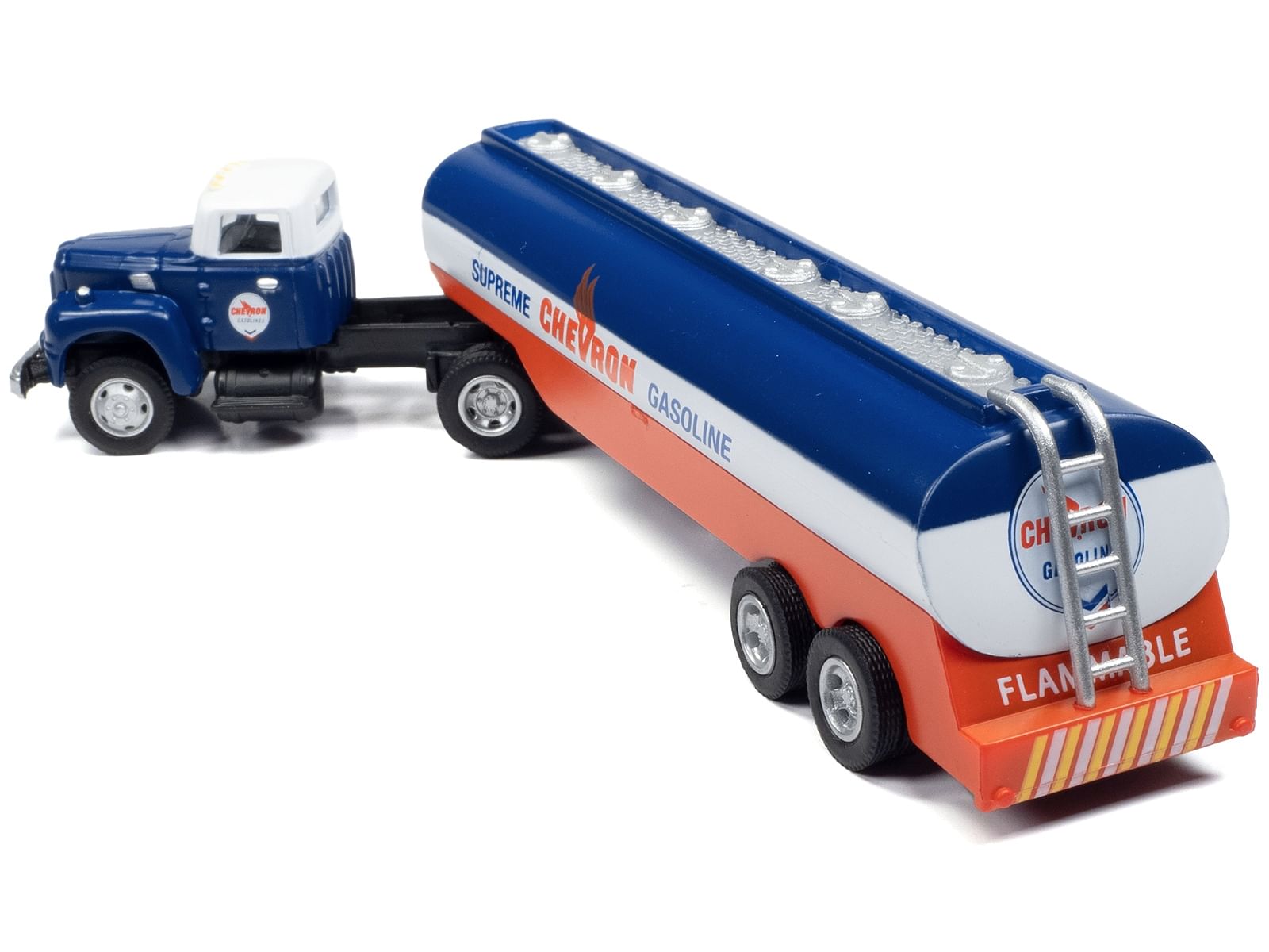 1954 IH R-190 Tractor Blue and White with Tanker Trailer “Chevron Supreme Gasoline” 1/87 (HO) Scale Model Truck by Classic Metal Works