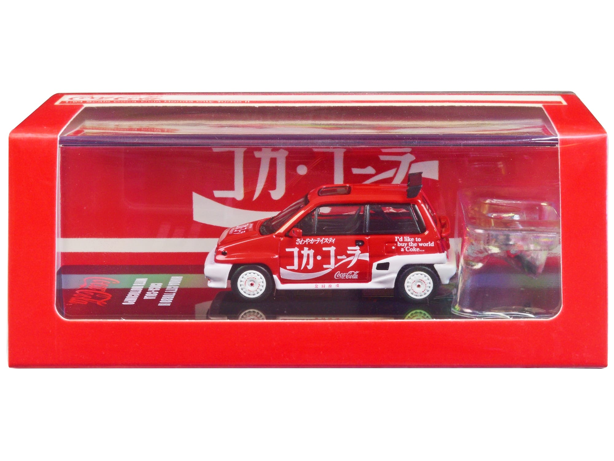 Honda City Turbo II RHD (Right Hand Drive) Red and White "Coca-Cola" with Honda Motocompo Scooter 1/64 Diecast Model Car by Inno Models - Image 2