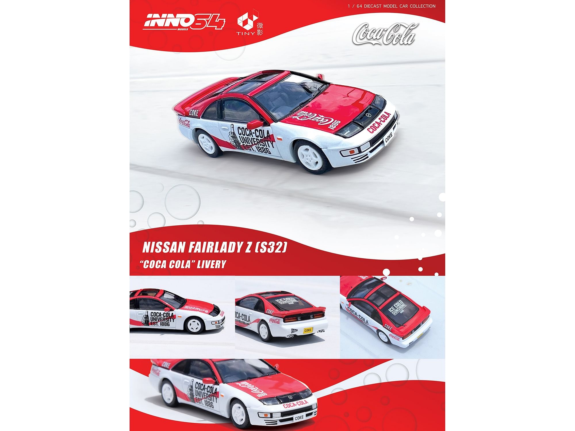 Nissan Fairlady Z (Z32) RHD (Right Hand Drive) Red and White “Coca-Cola” 1/64 Diecast Model Car by Inno Models