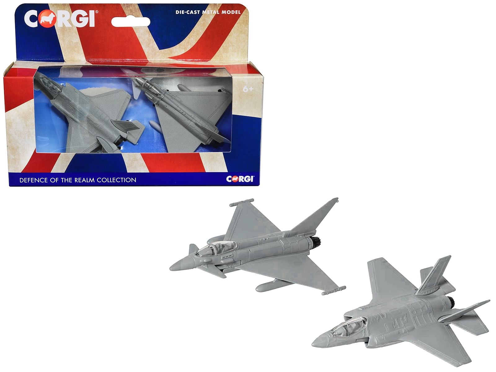 Lockheed Martin F-35 Lightning II Aircraft and Eurofighter Typhoon Aircraft (Unmarked) Set of 2 Pieces “Defence of the Realm Collection” Diecast Models by Corgi