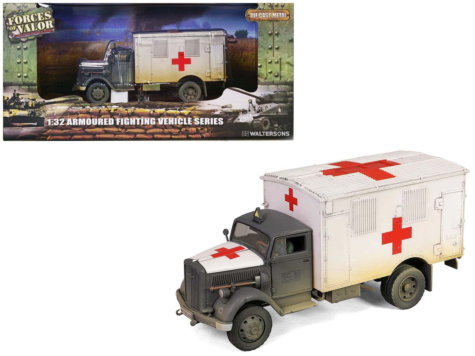 Opel-Blitz Kfz.305 Ambulance Gray and White (Weathered) "German Army" "Armoured Fighting Vehicle" Series 1/32 Diecast Model by Forces of Valor - Image 4